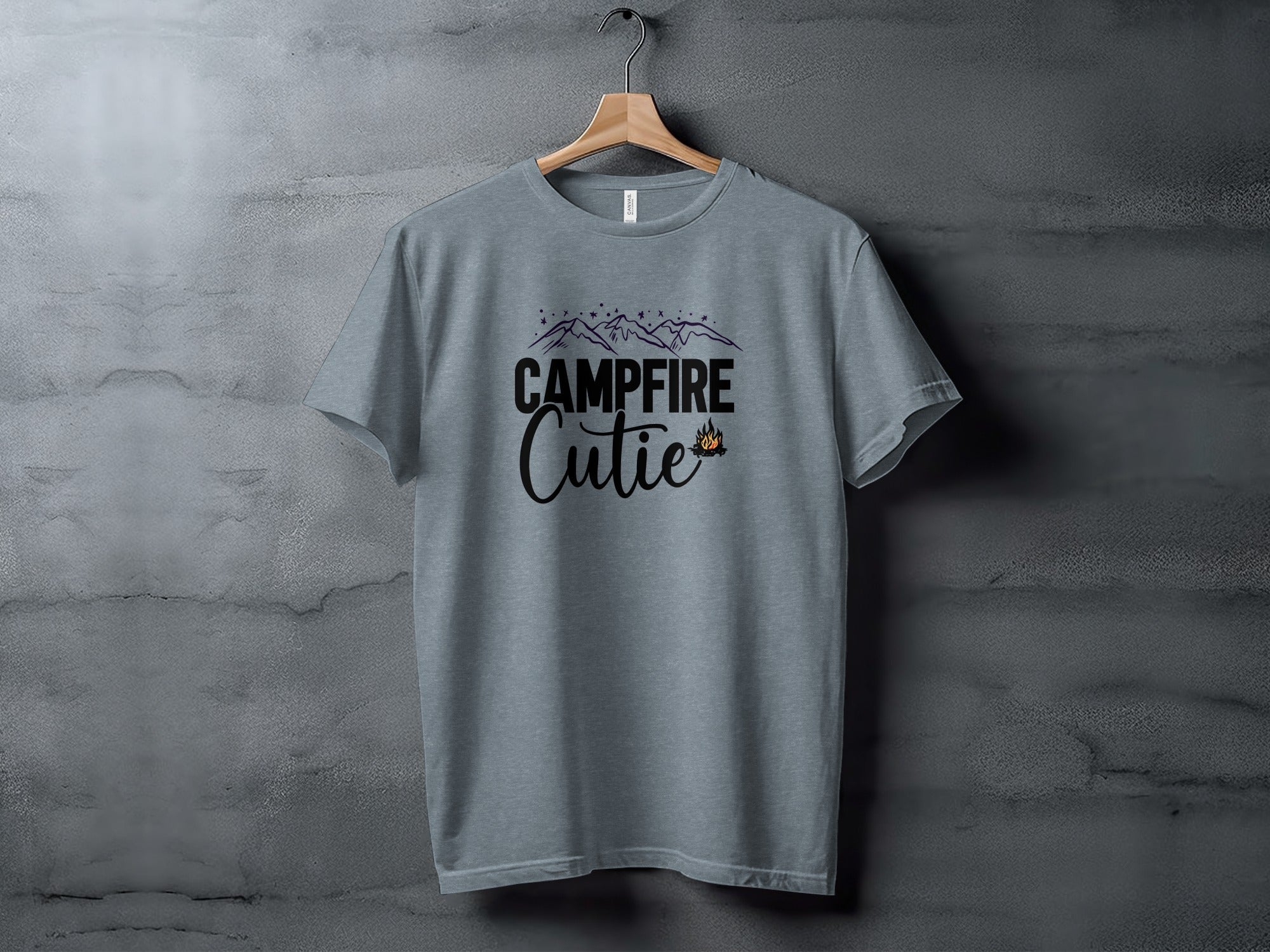 Campfire Cutie with Mountain Print Graphic Novelty T-Shirt