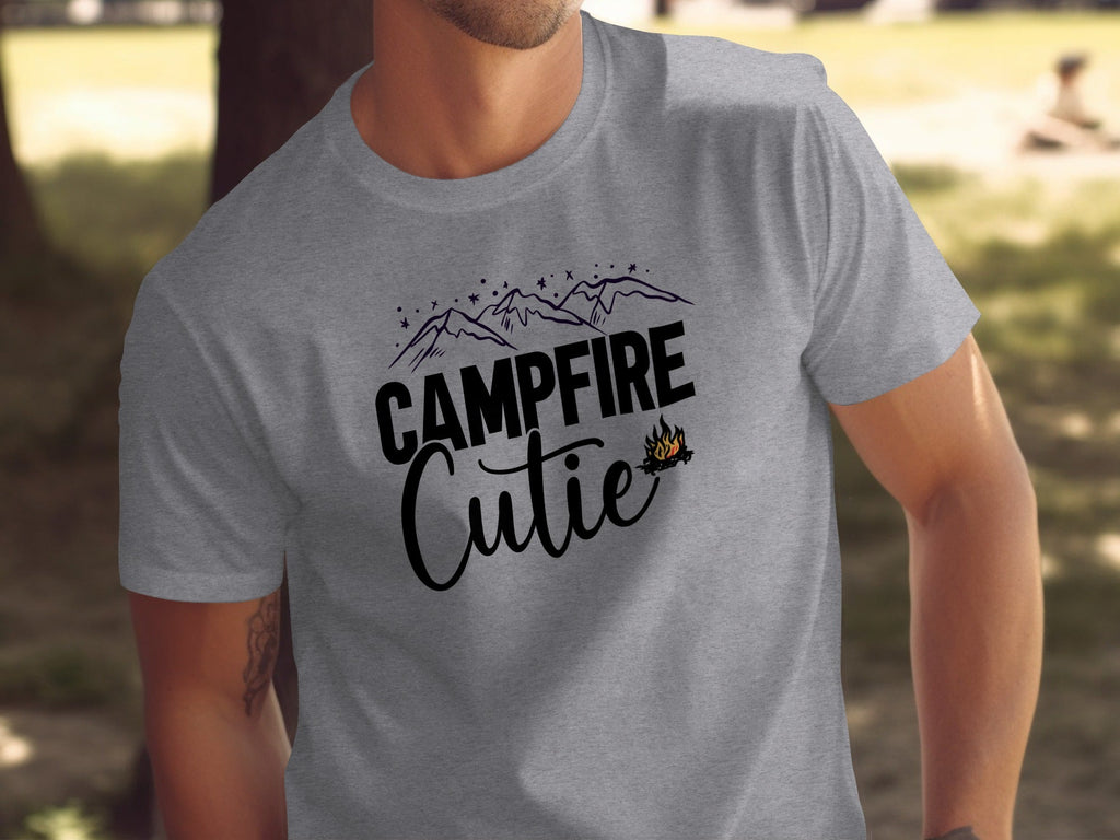Campfire Cutie with Mountain Print Graphic Novelty T-Shirt