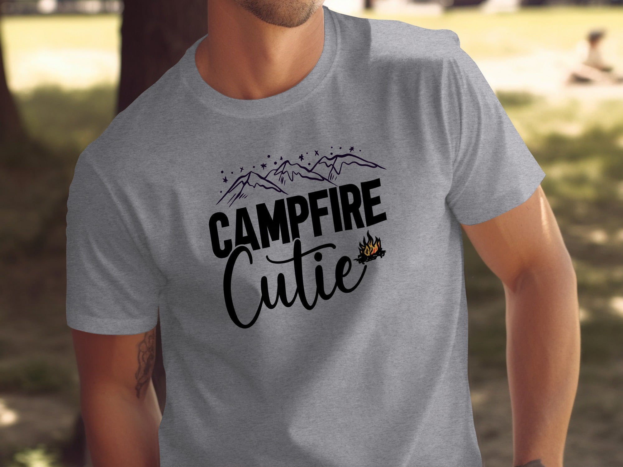 Campfire Cutie with Mountain Print Graphic Novelty T-Shirt