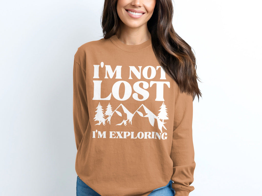 I'm Not Lost I'm Exploring Mountain Print Long Sleeve T-Shirt