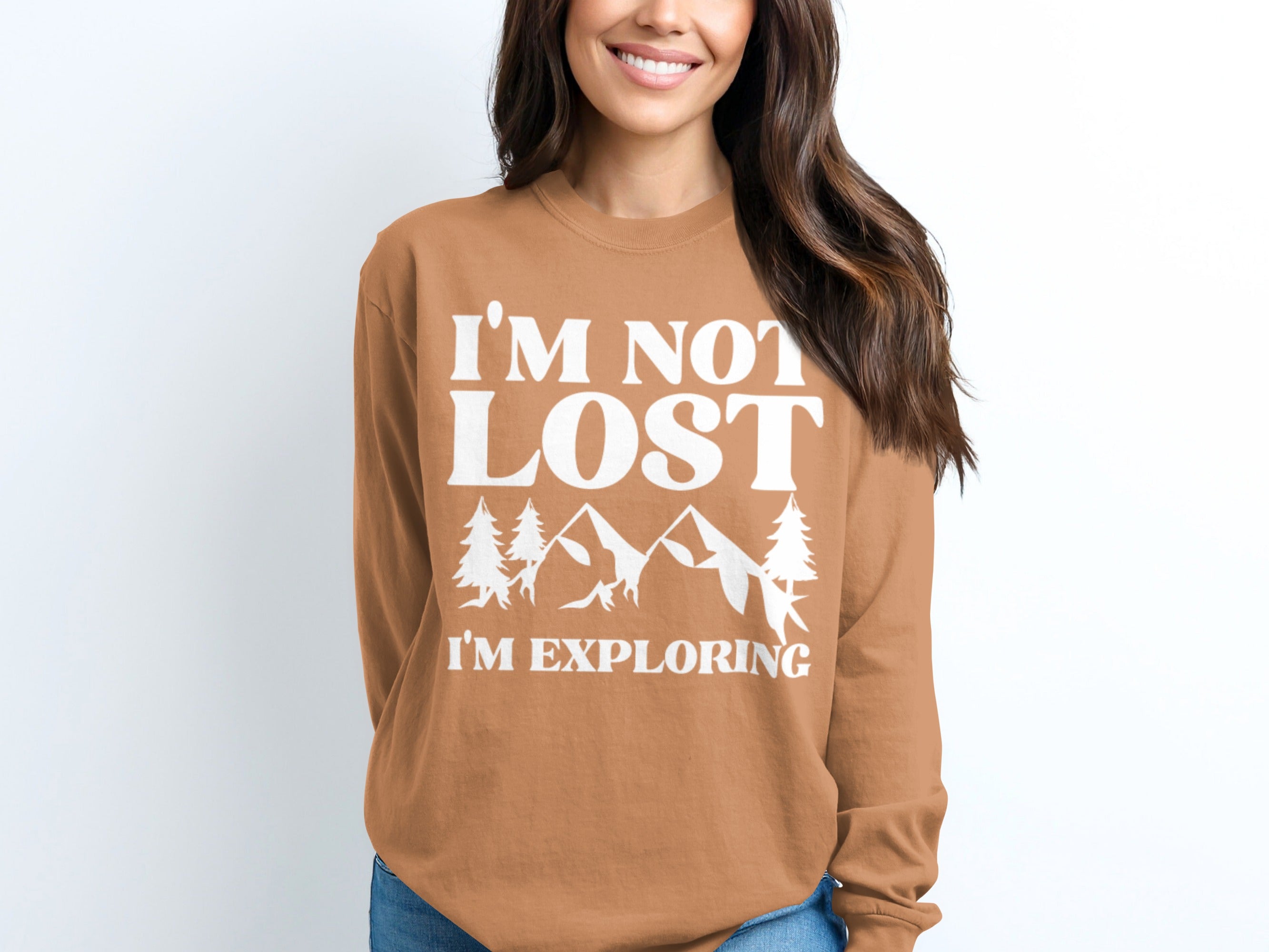 I'm Not Lost I'm Exploring Mountain Print Long Sleeve T-Shirt