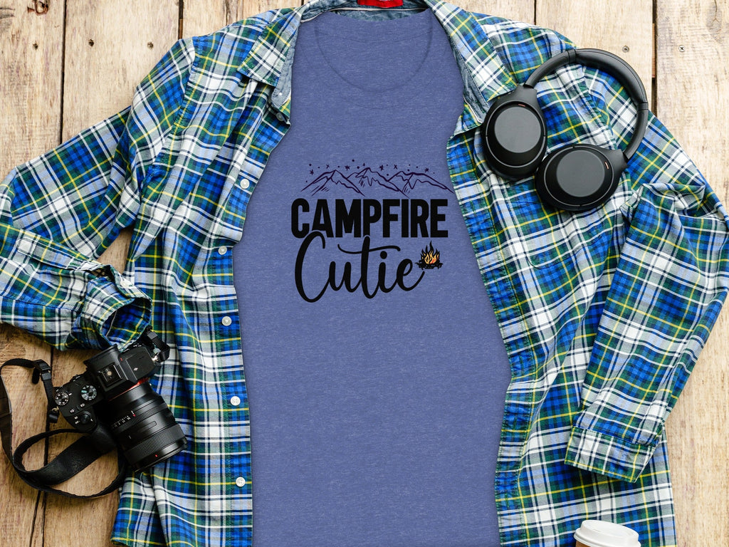 Campfire Cutie with Mountain Print Graphic Novelty T-Shirt