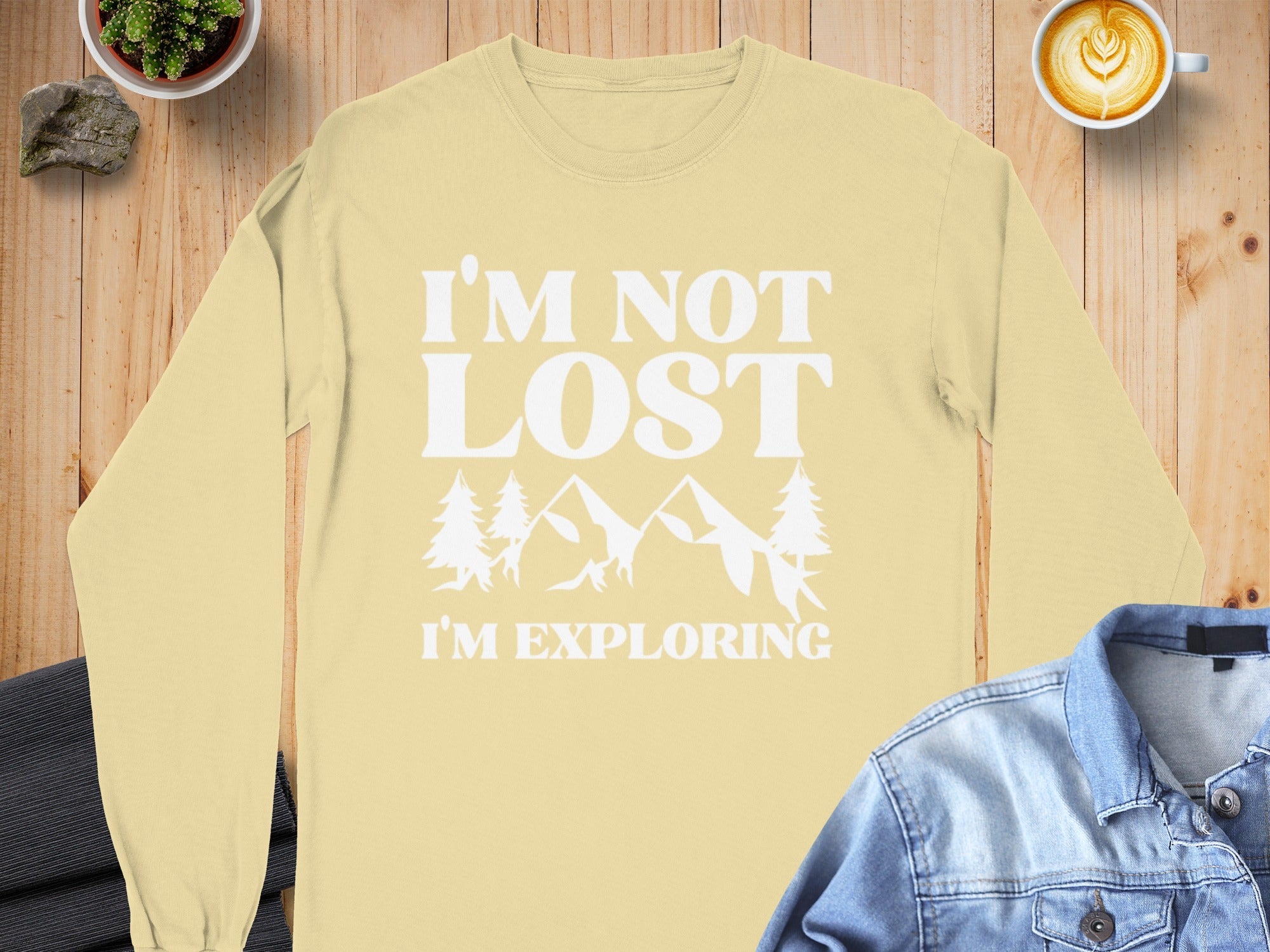 I'm Not Lost I'm Exploring Mountain Print Long Sleeve T-Shirt