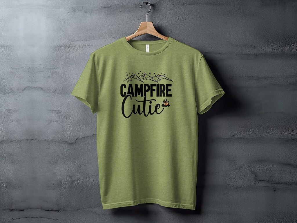 Campfire Cutie with Mountain Print Graphic Novelty T-Shirt