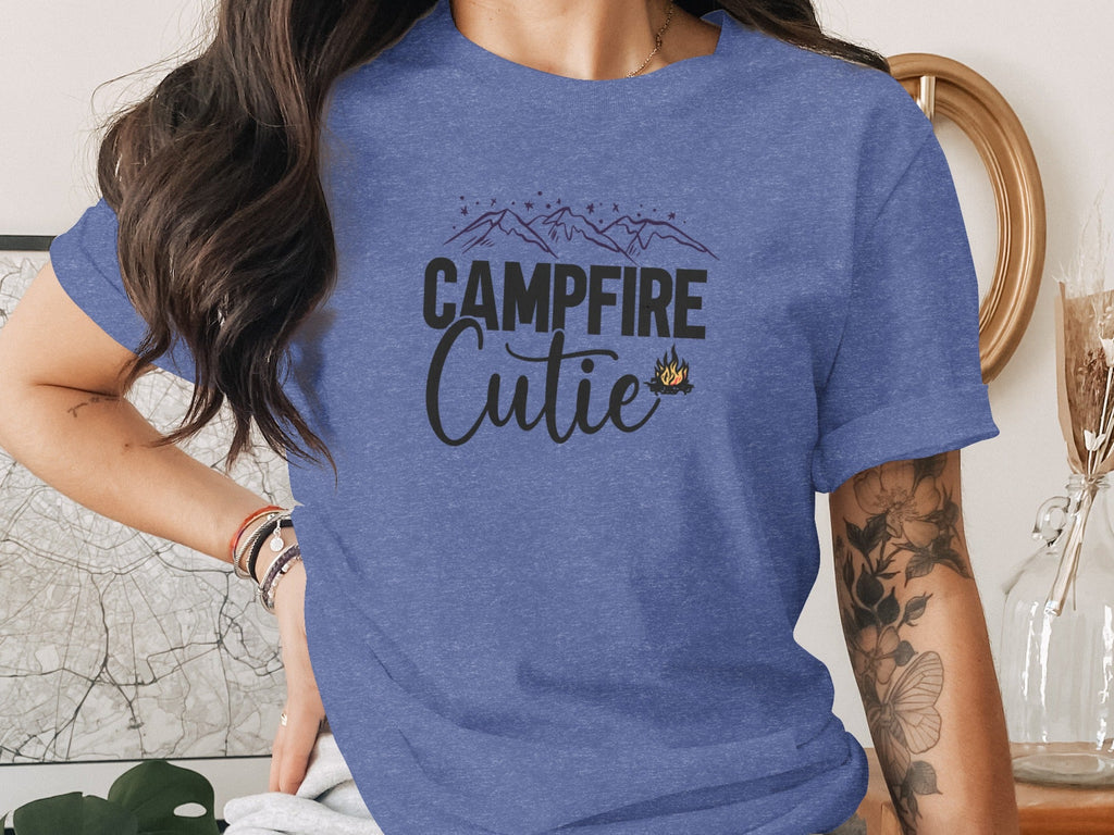 Campfire Cutie with Mountain Print Graphic Novelty T-Shirt