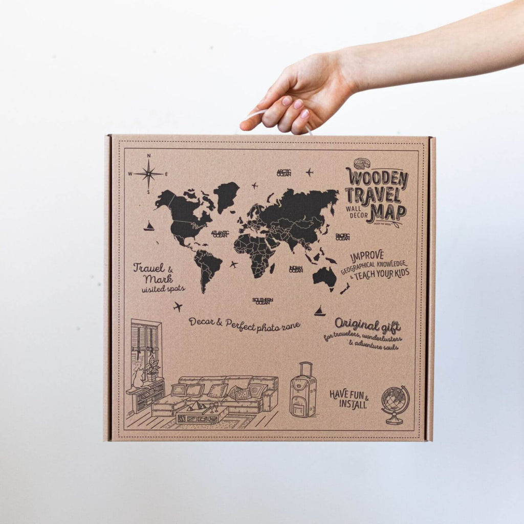 3D Wooden World Map Smokey