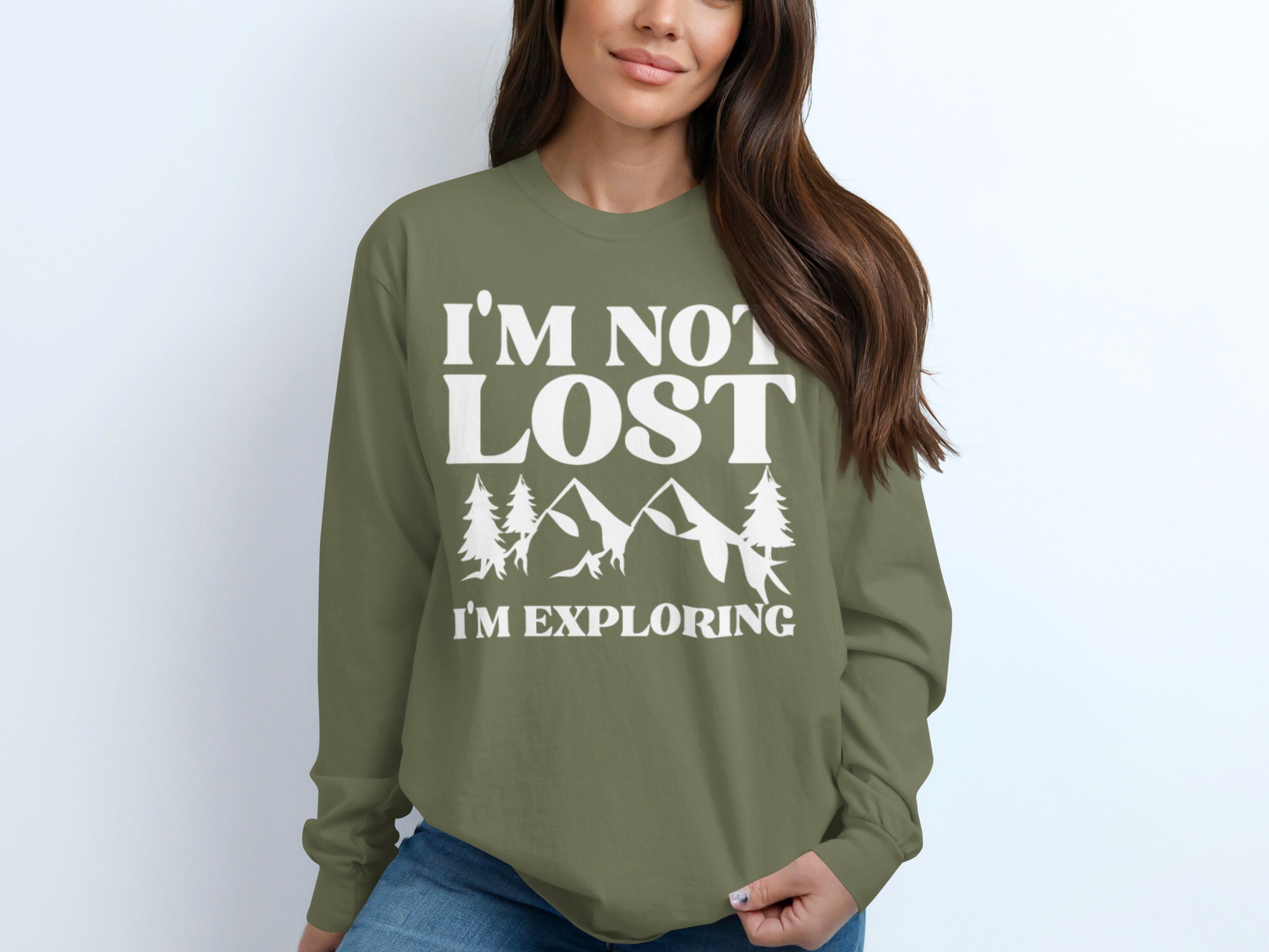 I'm Not Lost I'm Exploring Mountain Print Long Sleeve T-Shirt