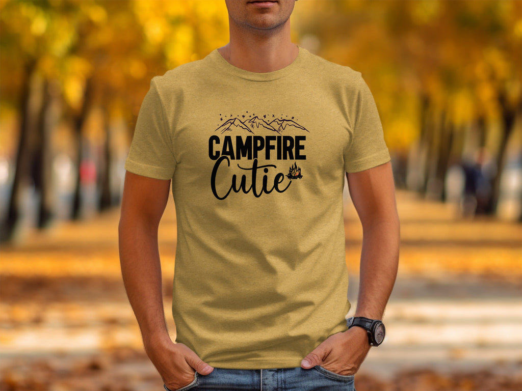 Campfire Cutie with Mountain Print Graphic Novelty T-Shirt