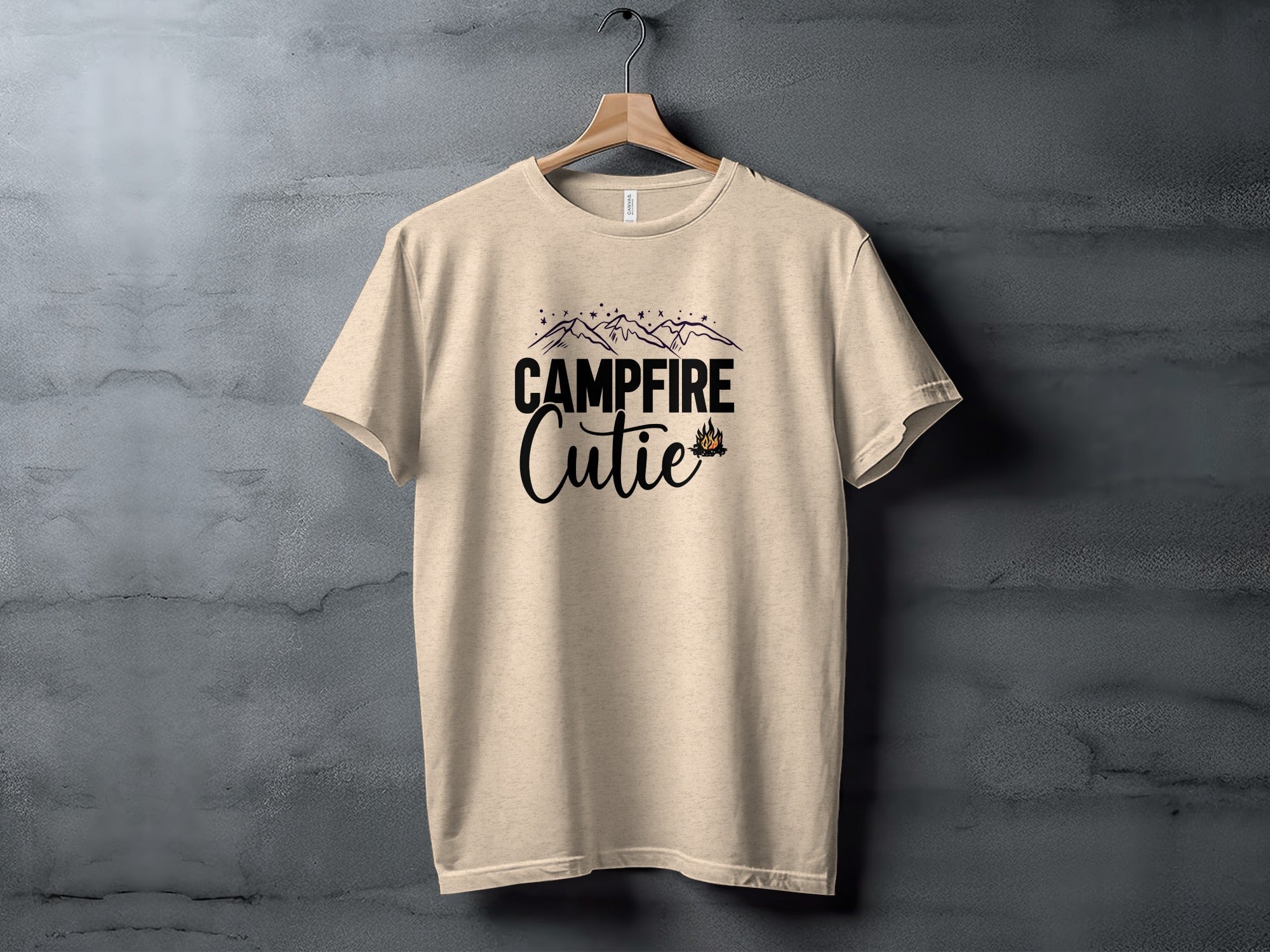 Campfire Cutie with Mountain Print Graphic Novelty T-Shirt