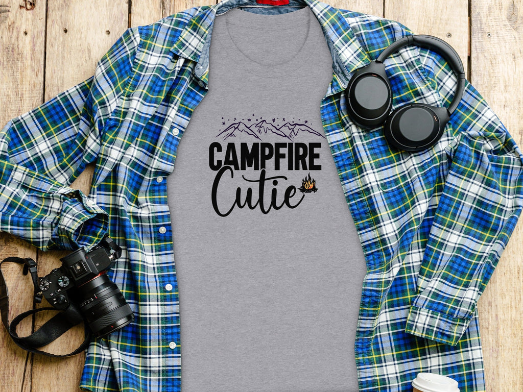 Campfire Cutie with Mountain Print Graphic Novelty T-Shirt