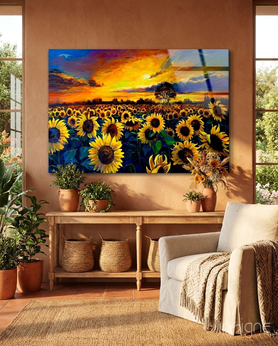 Sunflower Flower Glass Wall Art