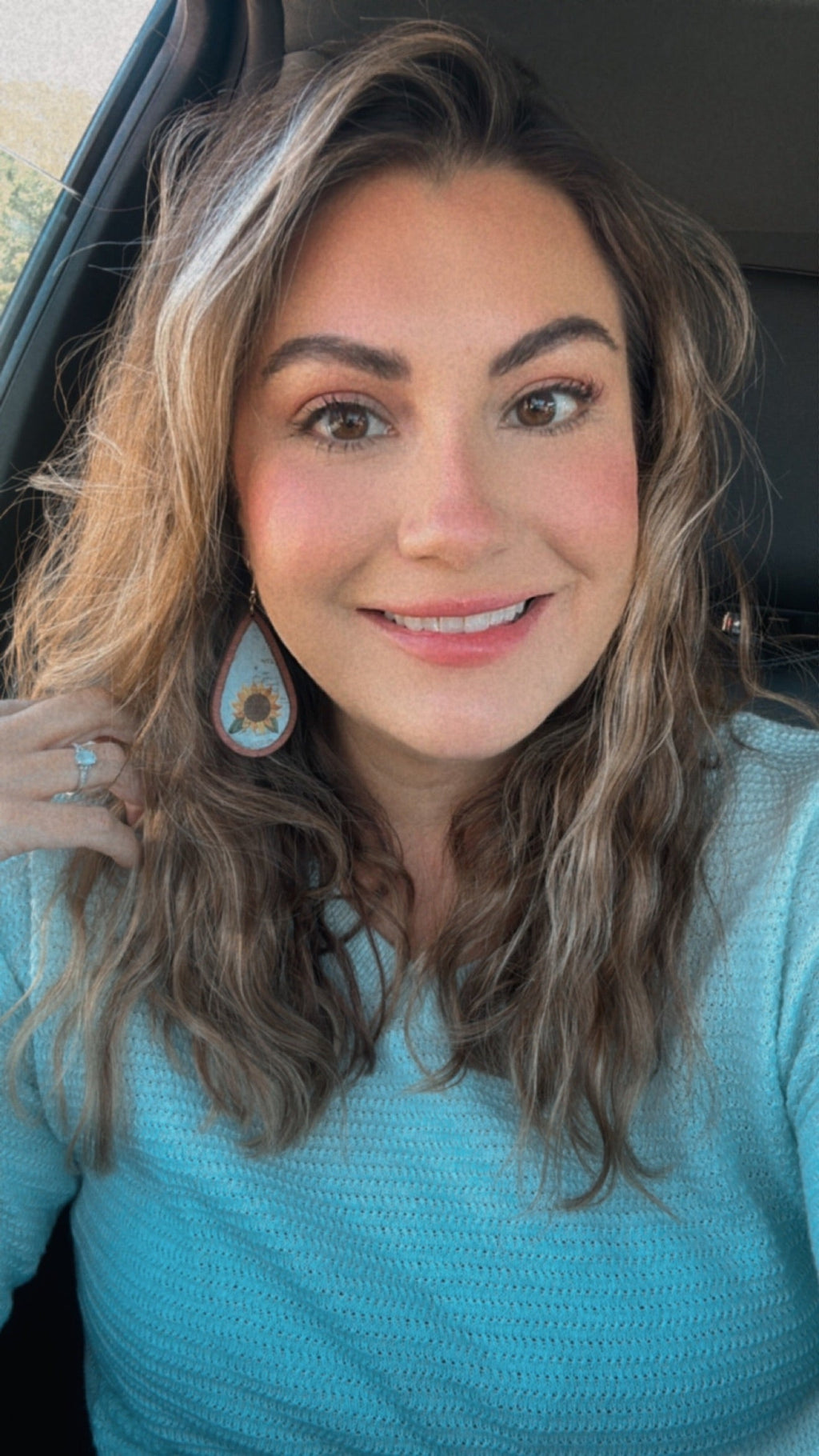 Beautiful Wood and Cork Sunflower Earrings