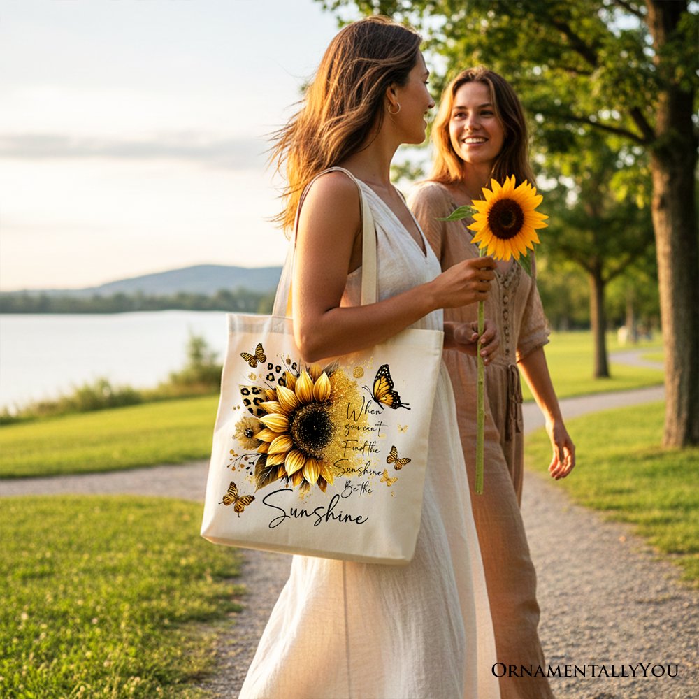 Sunflower Inspirational Quote Canvas Tote Bag, When You Can’t Find the Sunshine Be the Sunshine Gift Shopper