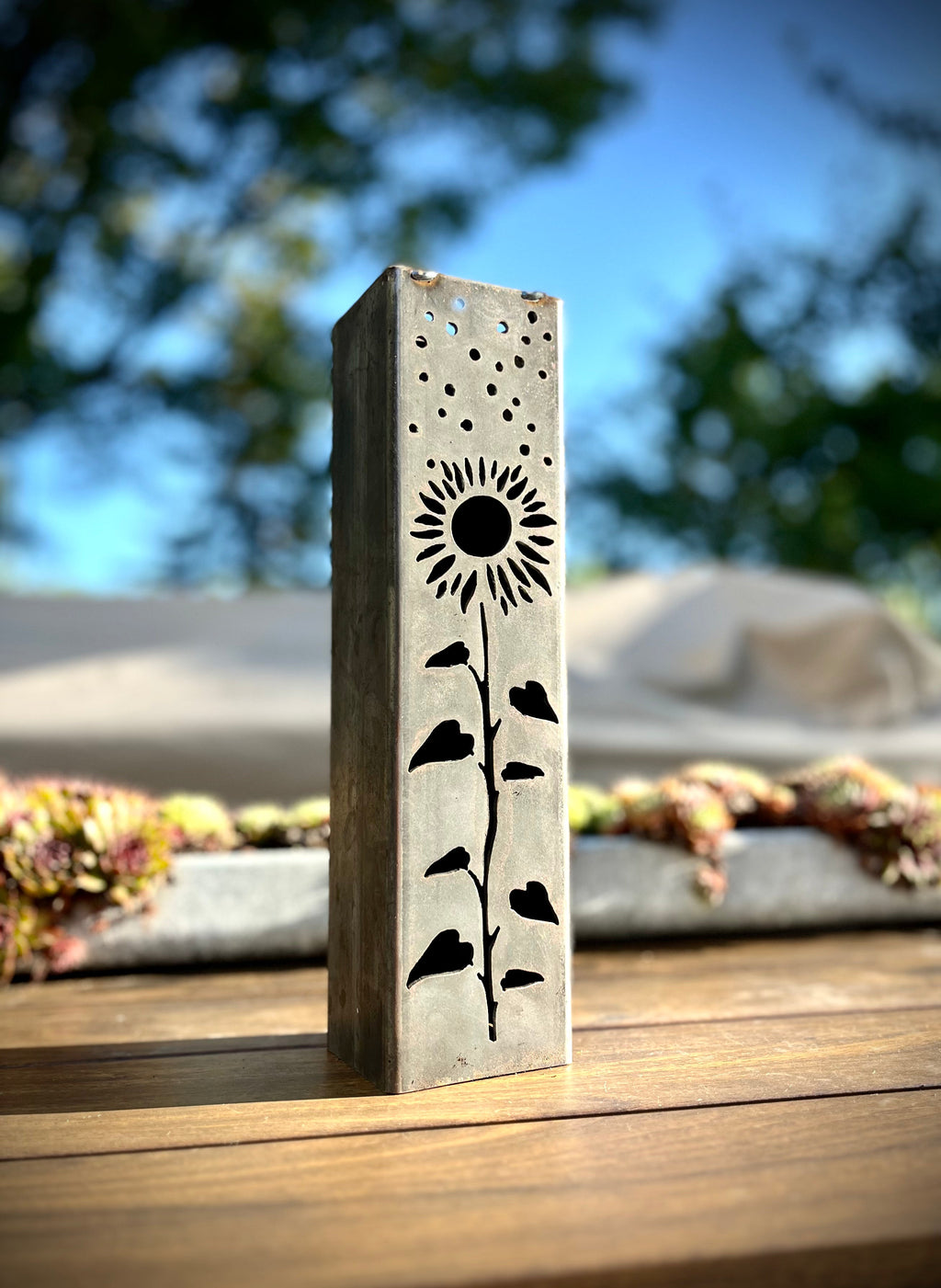 Sunflowers Under the Stars Luminary Pillars w/ Solar Cap