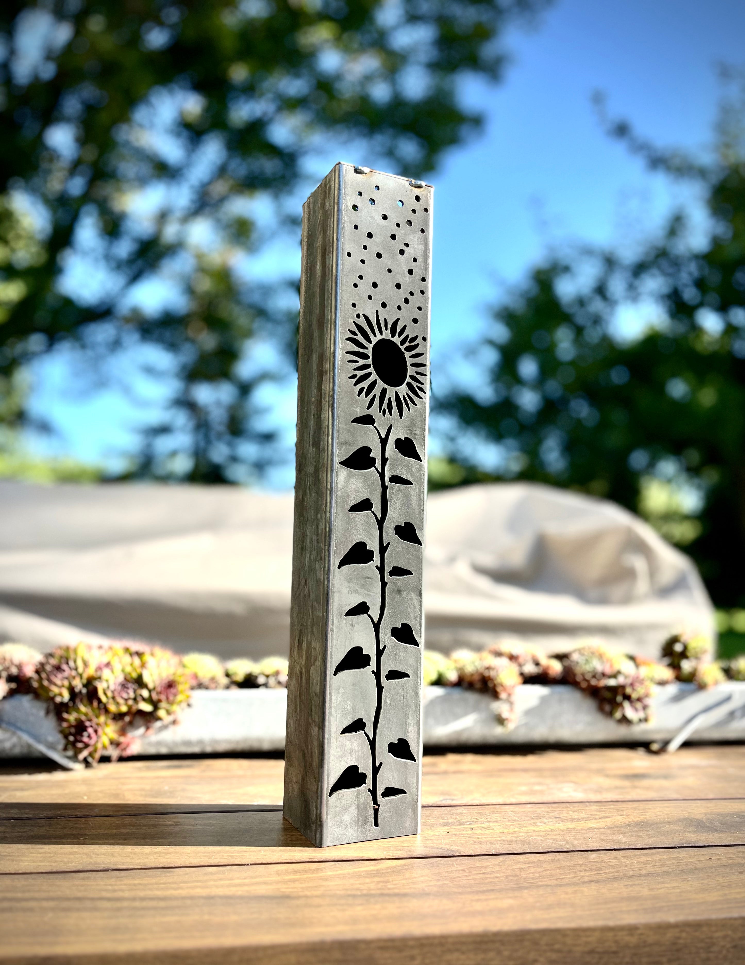 Sunflowers Under the Stars Luminary Pillars w/ Solar Cap