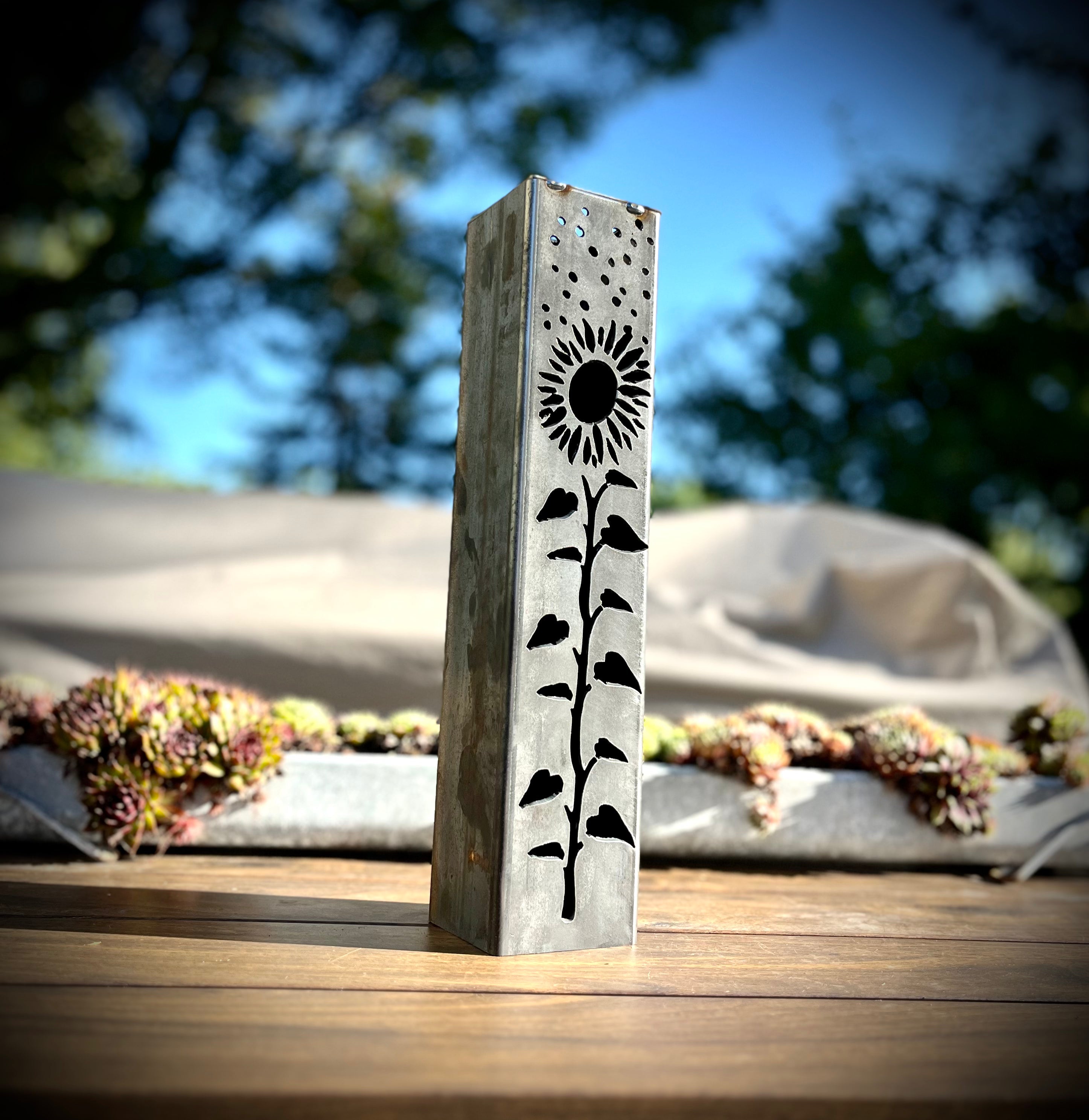 Sunflowers Under the Stars Luminary Pillars w/ Solar Cap