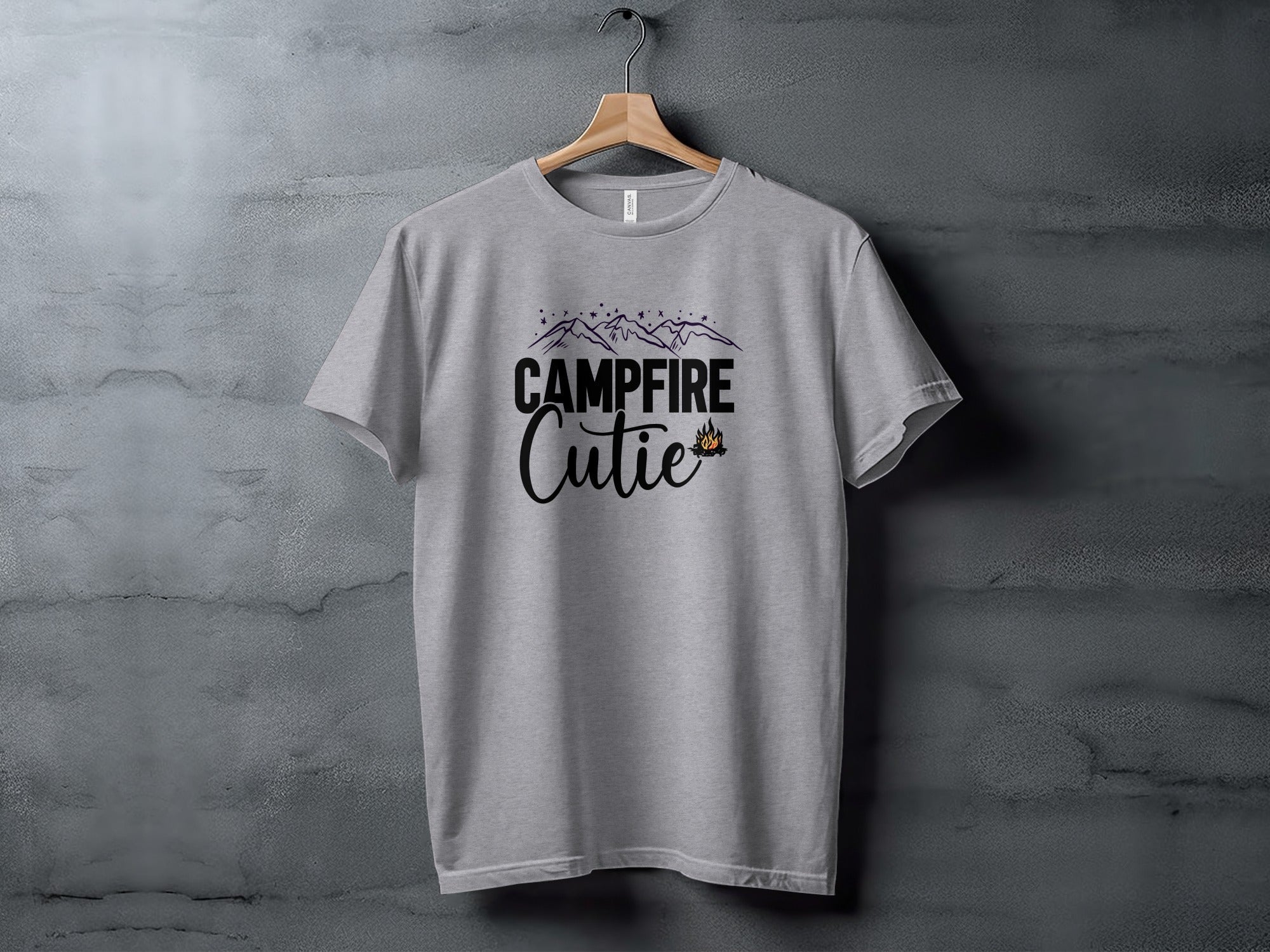 Campfire Cutie with Mountain Print Graphic Novelty T-Shirt