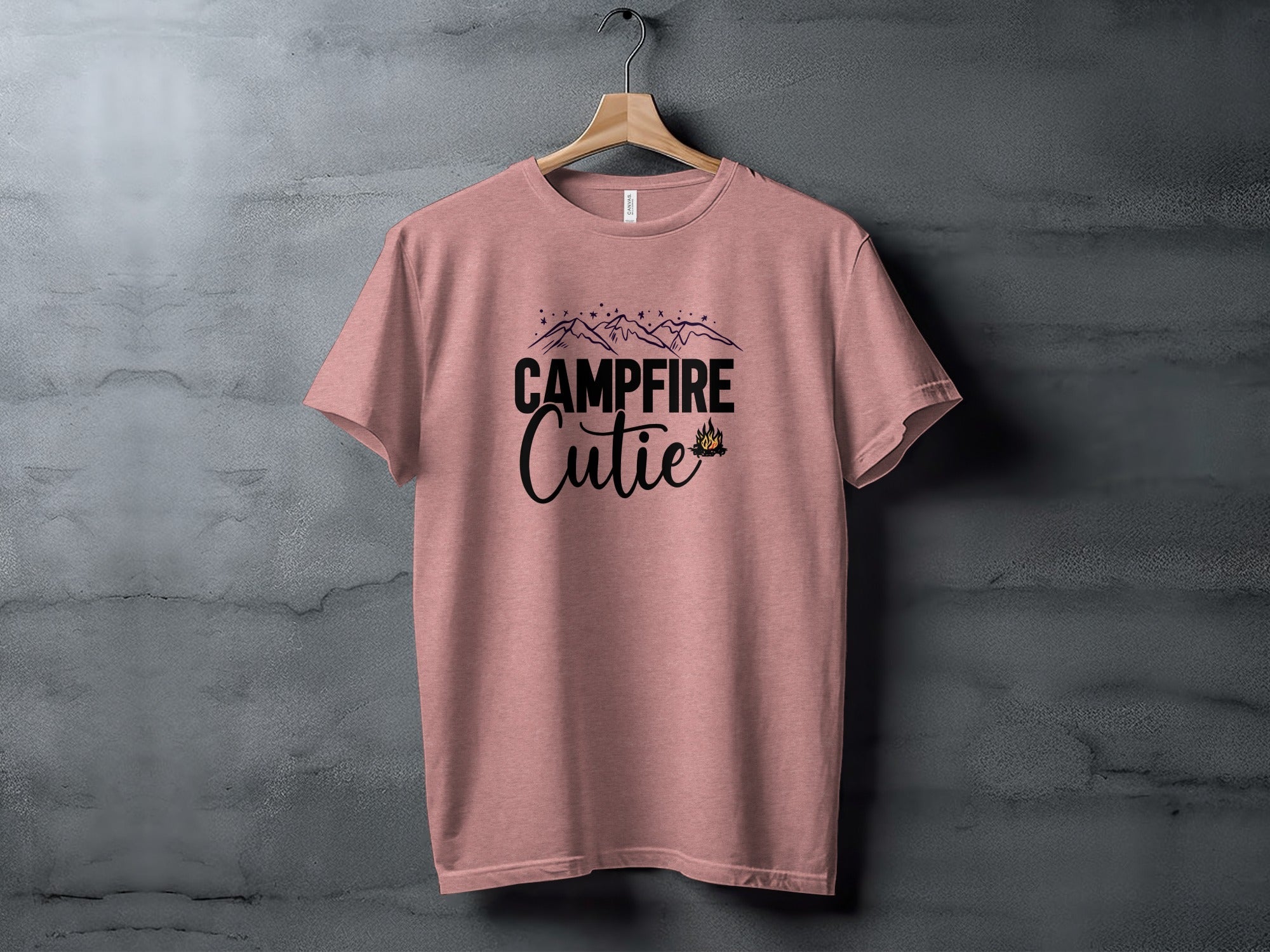 Campfire Cutie with Mountain Print Graphic Novelty T-Shirt