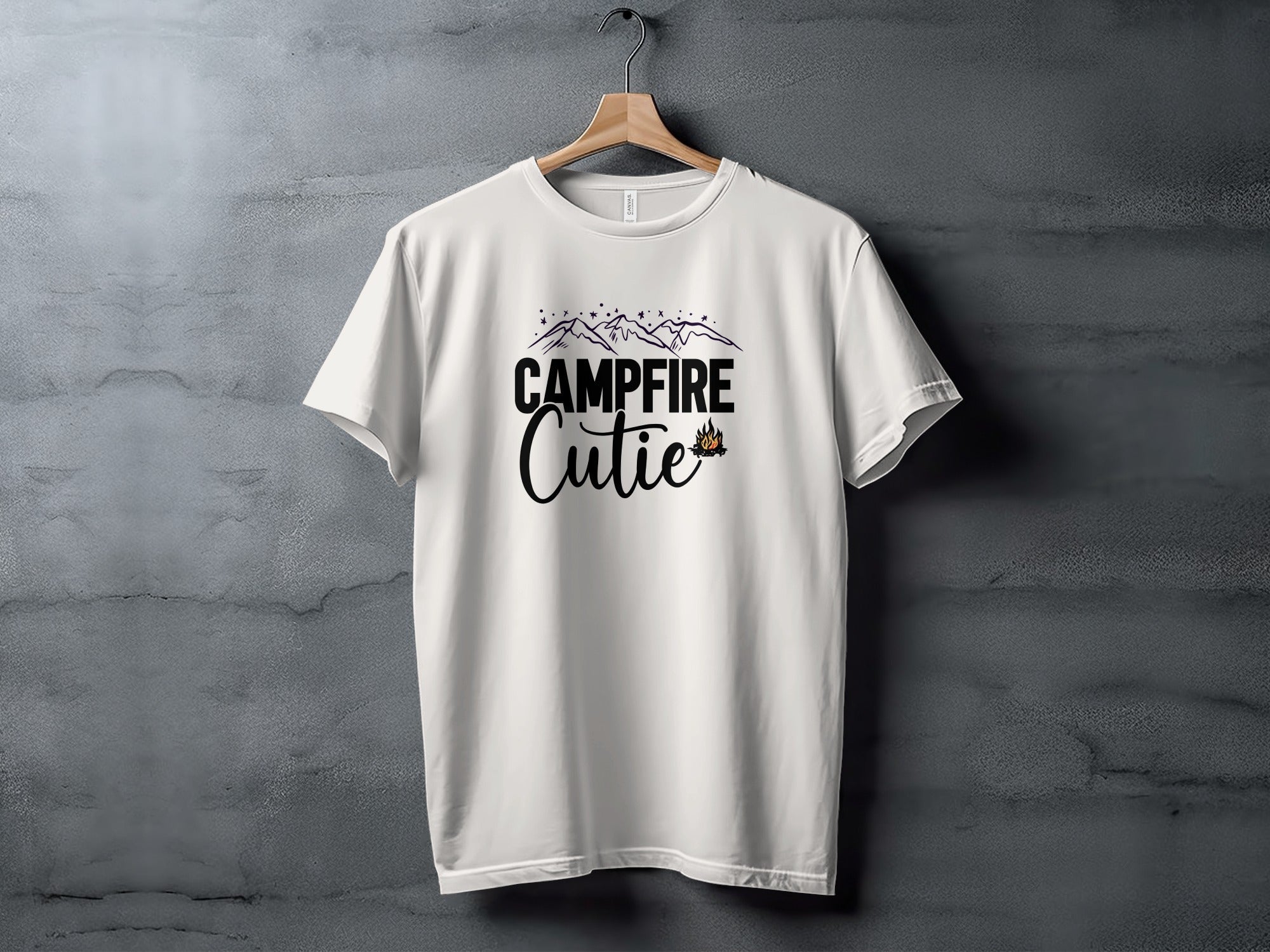 Campfire Cutie with Mountain Print Graphic Novelty T-Shirt