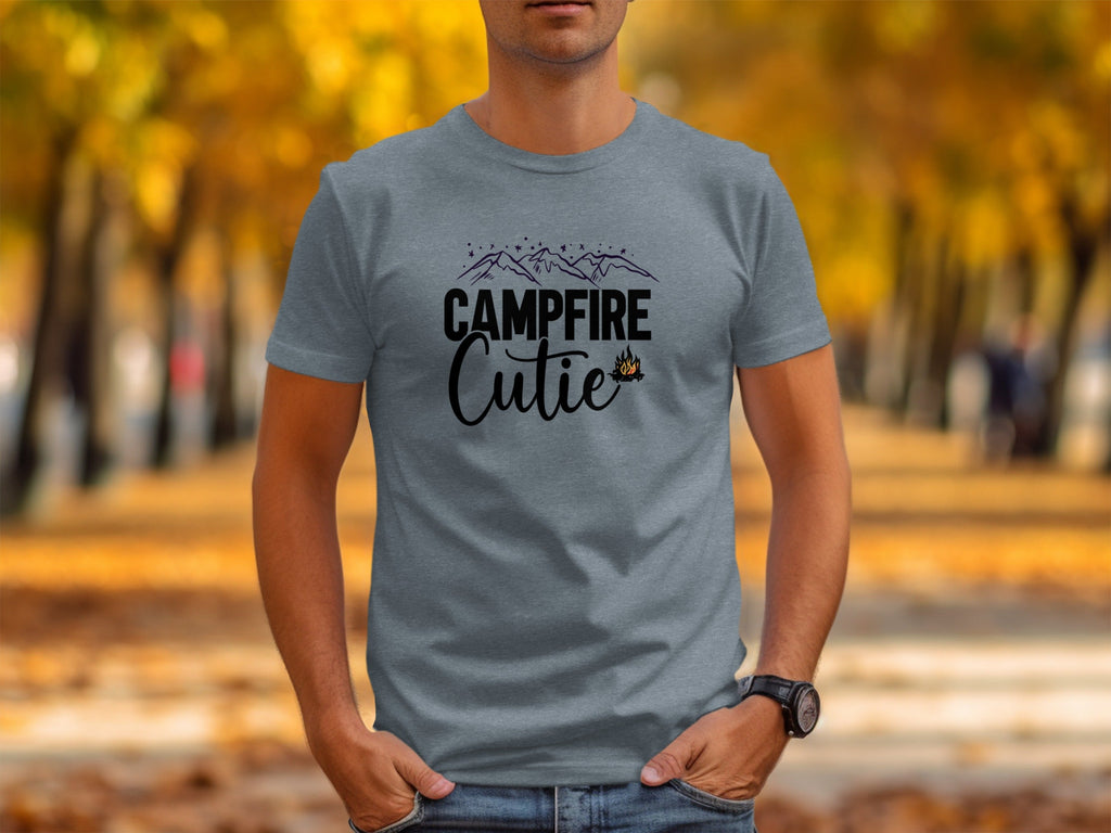 Campfire Cutie with Mountain Print Graphic Novelty T-Shirt