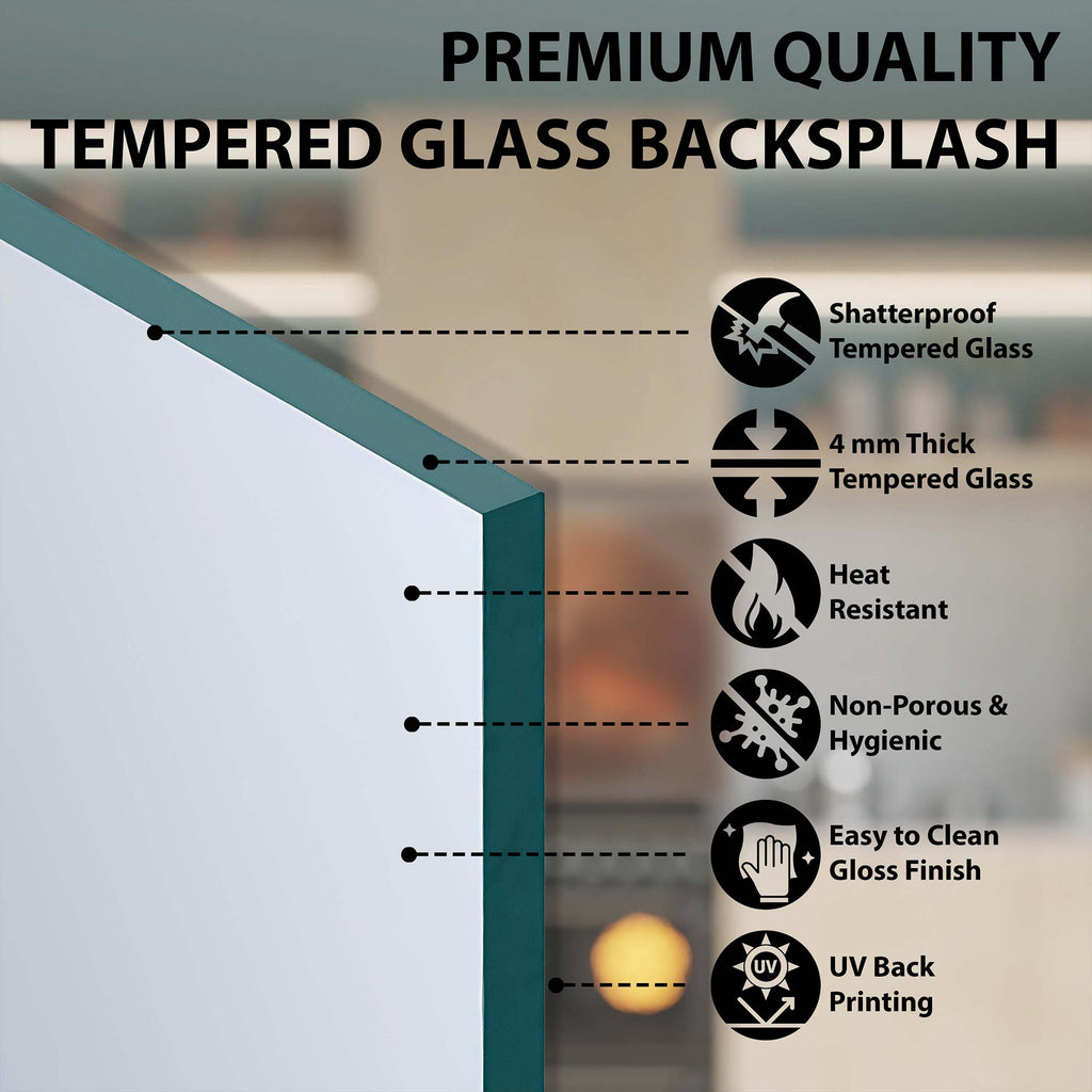 Stained Glass Mountain Sunrise Backsplash – Tempered Glass Backsplash for Kitchen