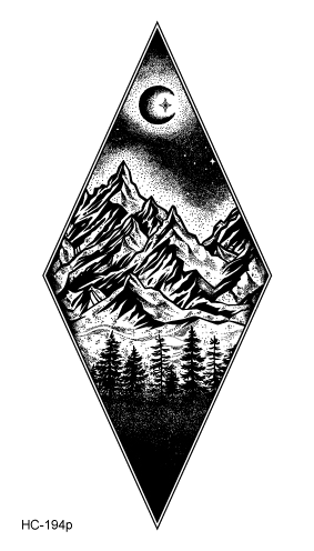 Black Temporary Waterproof Tattoo Sticker Mountains Tree Body Decoration Elegant Stylish Design