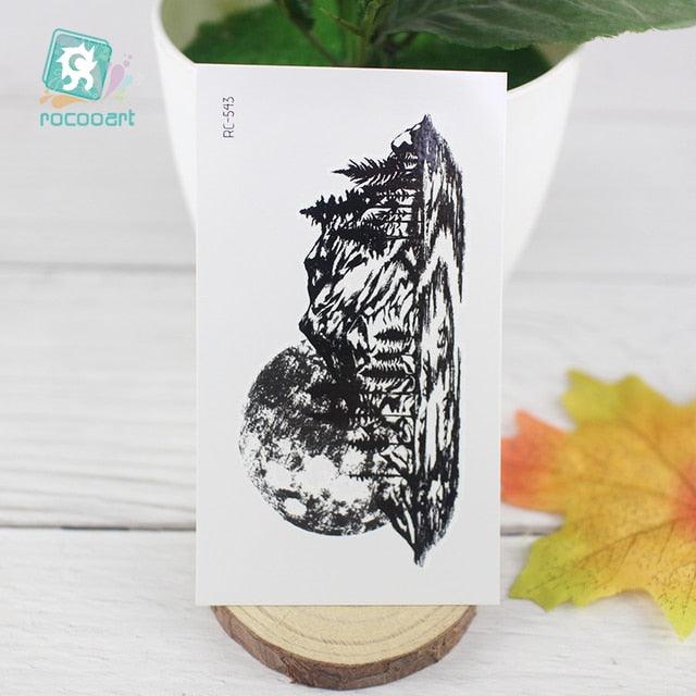 Black Temporary Waterproof Tattoo Sticker Mountains Tree Body Decoration Elegant Stylish Design