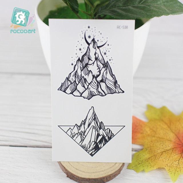 Black Temporary Waterproof Tattoo Sticker Mountains Tree Body Decoration Elegant Stylish Design