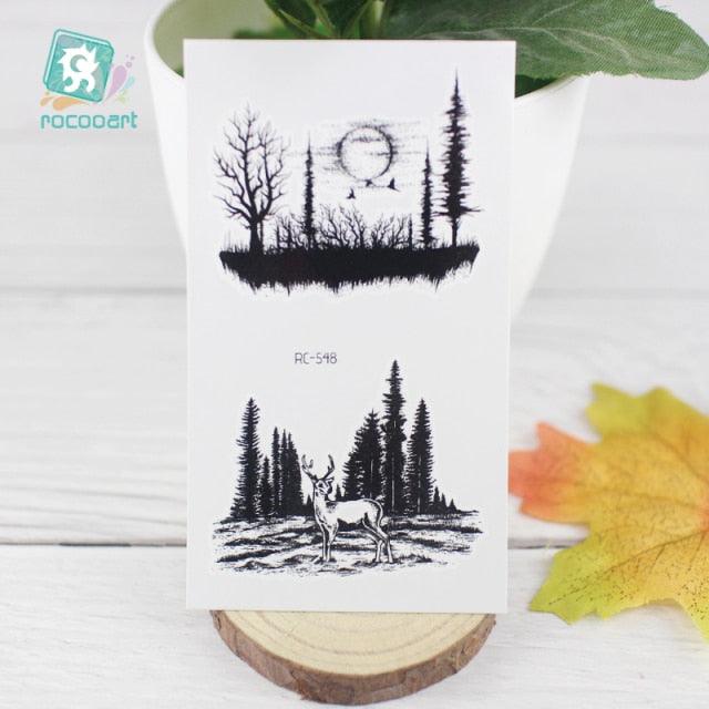 Black Temporary Waterproof Tattoo Sticker Mountains Tree Body Decoration Elegant Stylish Design