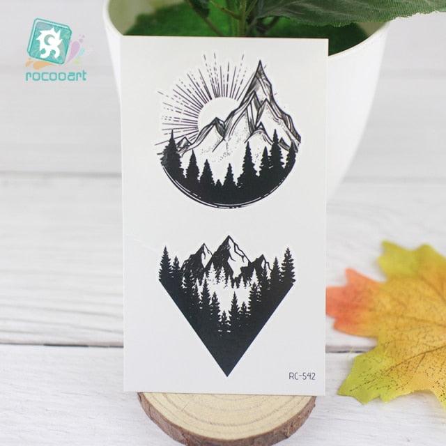Black Temporary Waterproof Tattoo Sticker Mountains Tree Body Decoration Elegant Stylish Design