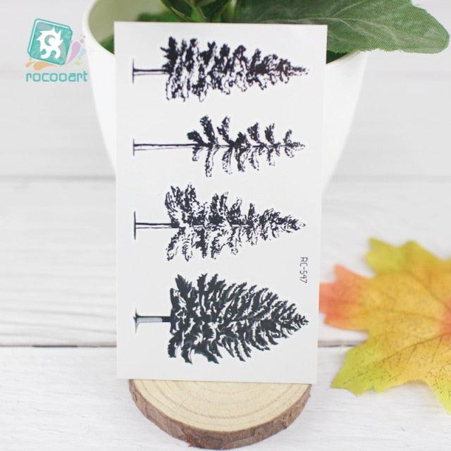 Black Temporary Waterproof Tattoo Sticker Mountains Tree Body Decoration Elegant Stylish Design