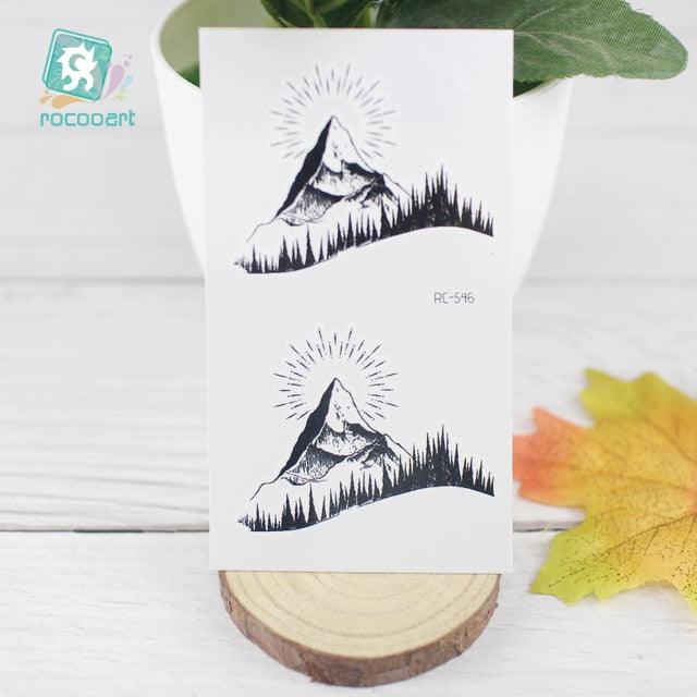 Black Temporary Waterproof Tattoo Sticker Mountains Tree Body Decoration Elegant Stylish Design