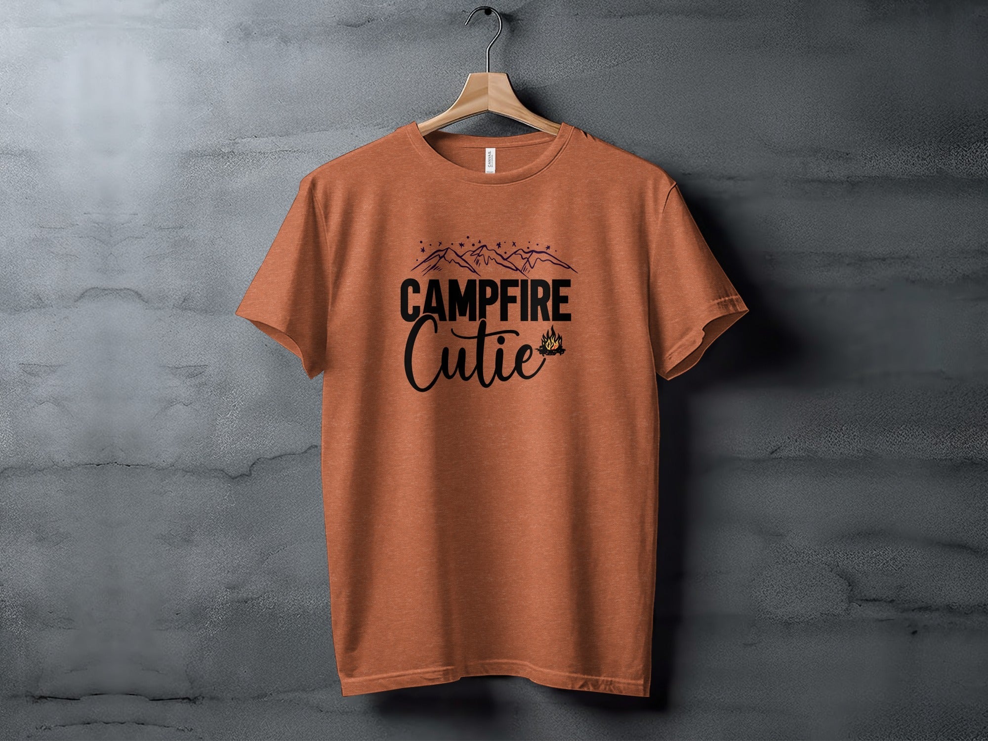 Campfire Cutie with Mountain Print Graphic Novelty T-Shirt
