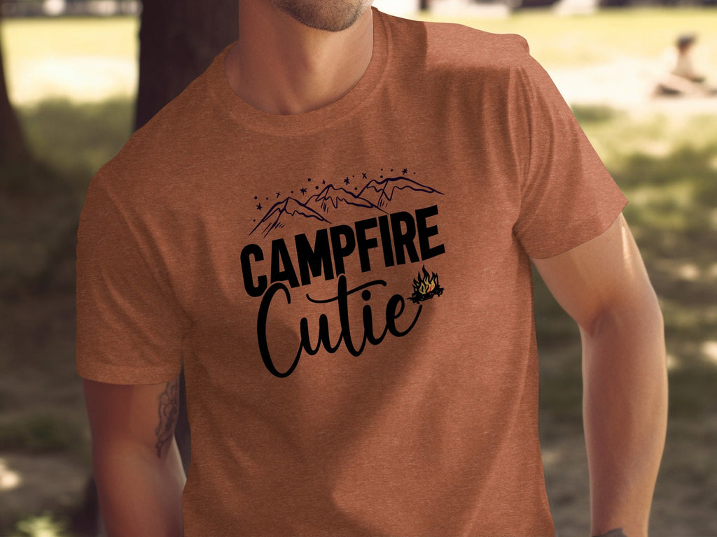 Campfire Cutie with Mountain Print Graphic Novelty T-Shirt