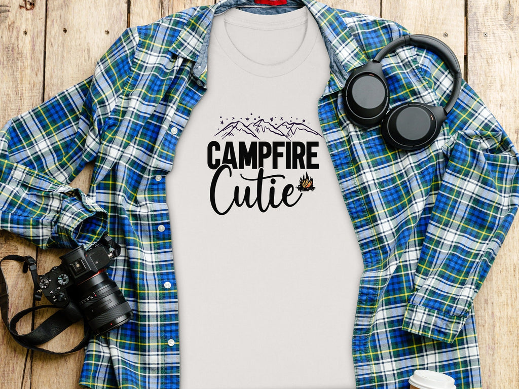 Campfire Cutie with Mountain Print Graphic Novelty T-Shirt