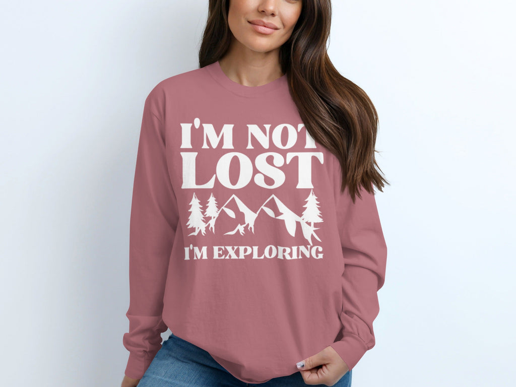 I'm Not Lost I'm Exploring Mountain Print Long Sleeve T-Shirt