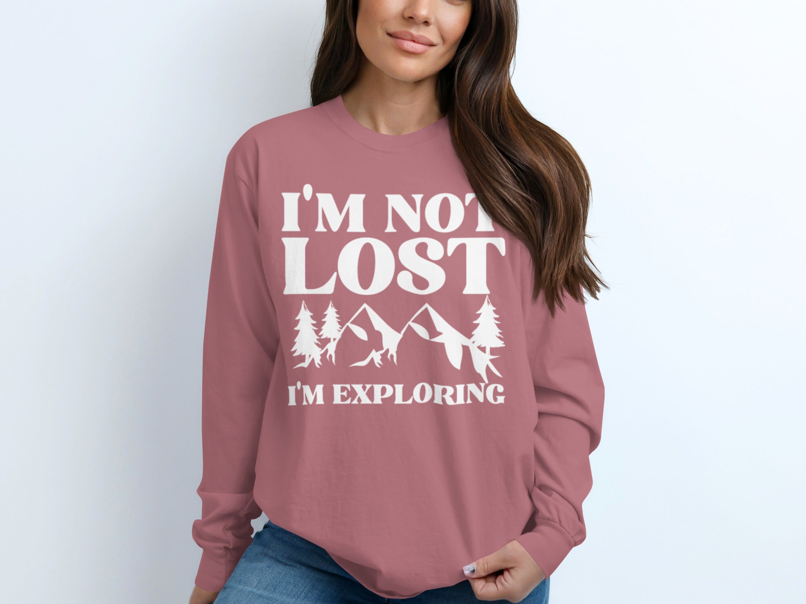 I'm Not Lost I'm Exploring Mountain Print Long Sleeve T-Shirt
