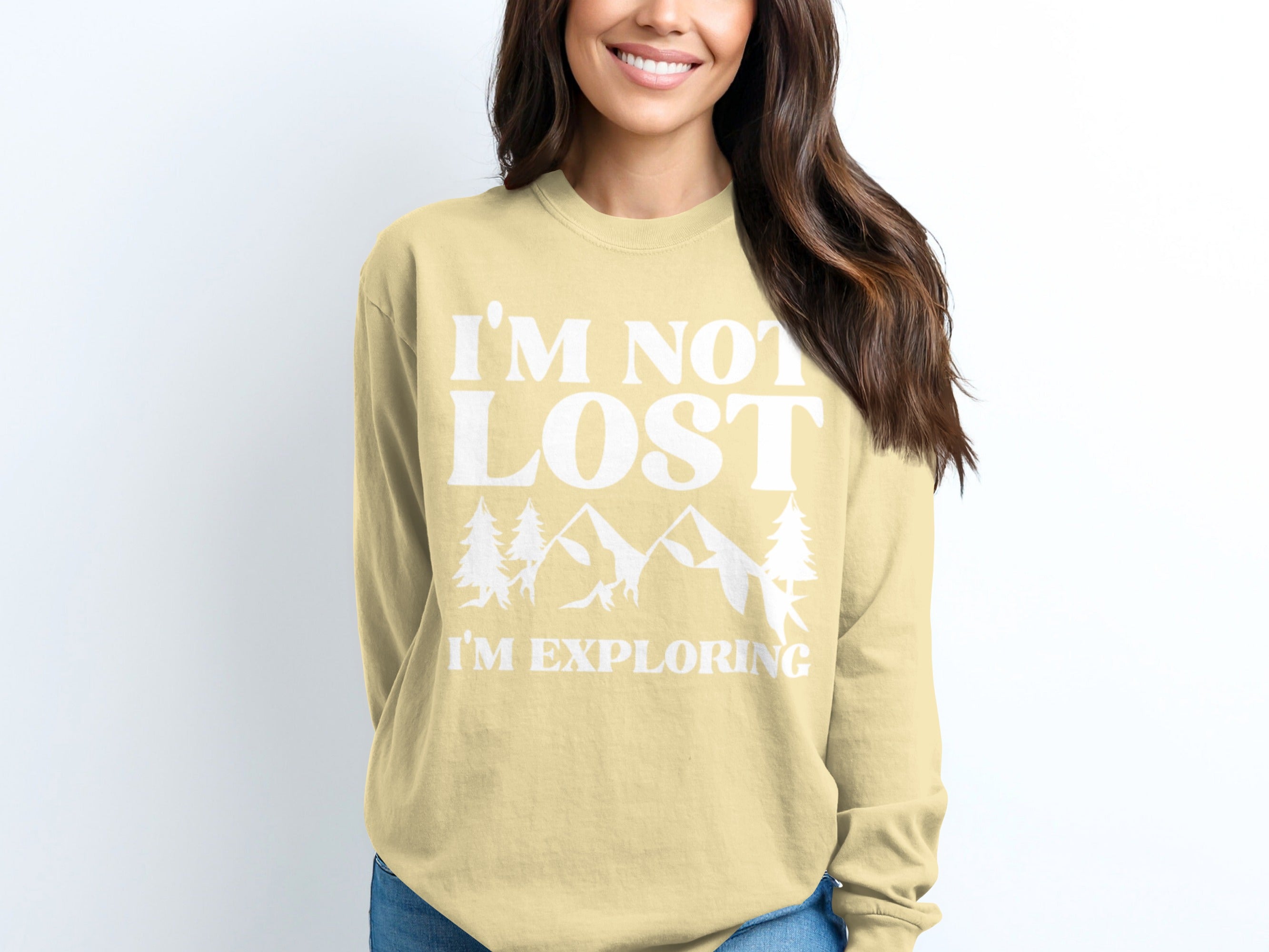 I'm Not Lost I'm Exploring Mountain Print Long Sleeve T-Shirt