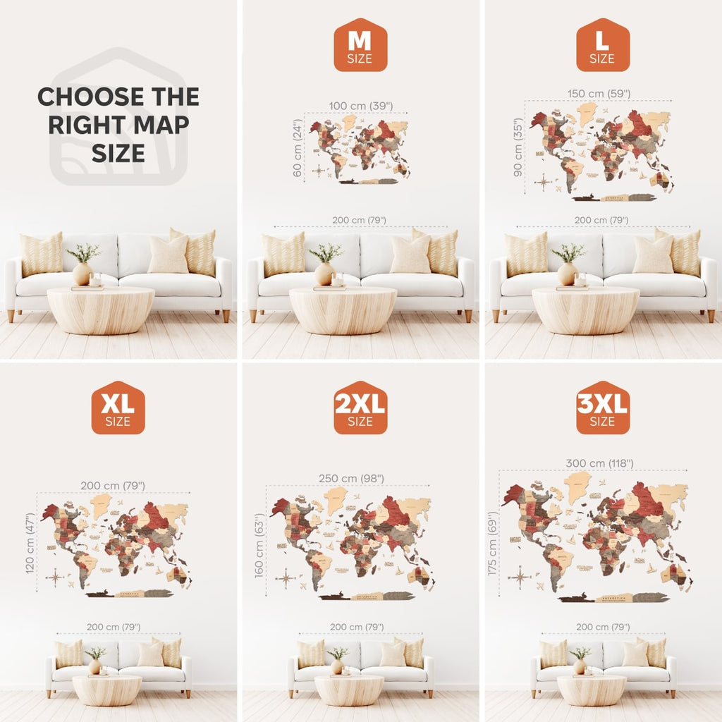 3D Wooden World Map Smokey