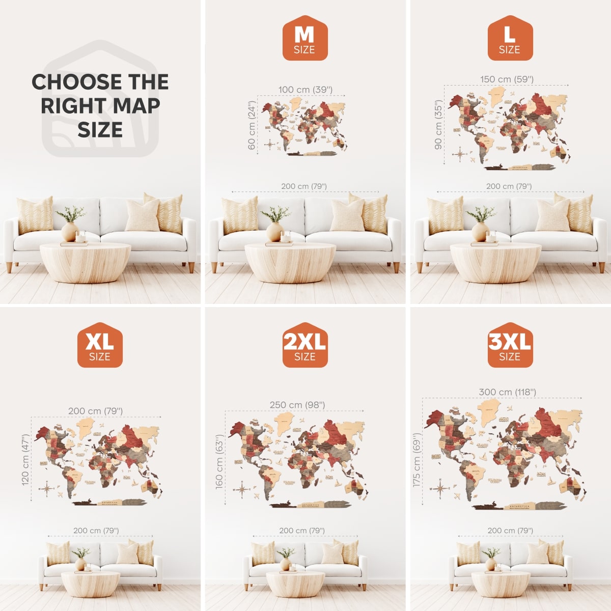 3D Wooden World Map Smokey