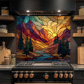 Stained Glass Mountain Sunrise Backsplash – Tempered Glass Backsplash for Kitchen