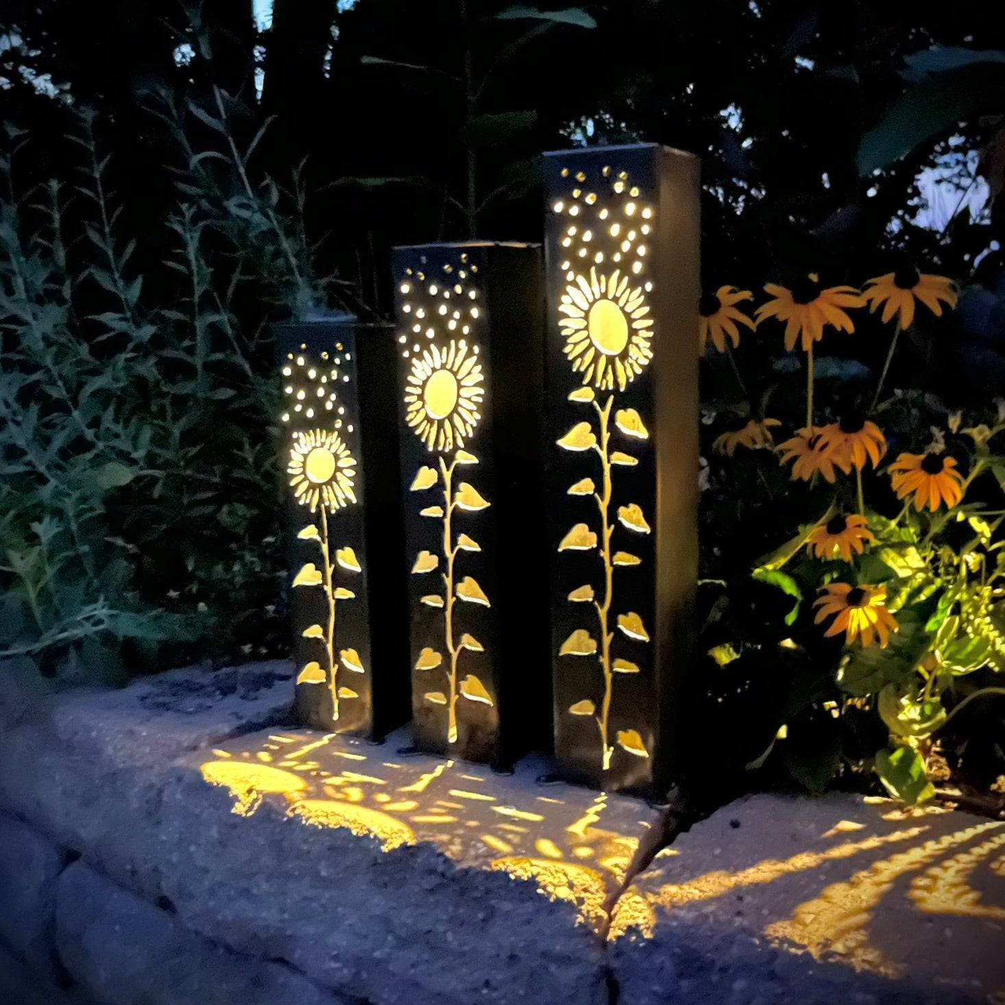 Sunflowers Under the Stars Luminary Pillars w/ Solar Cap