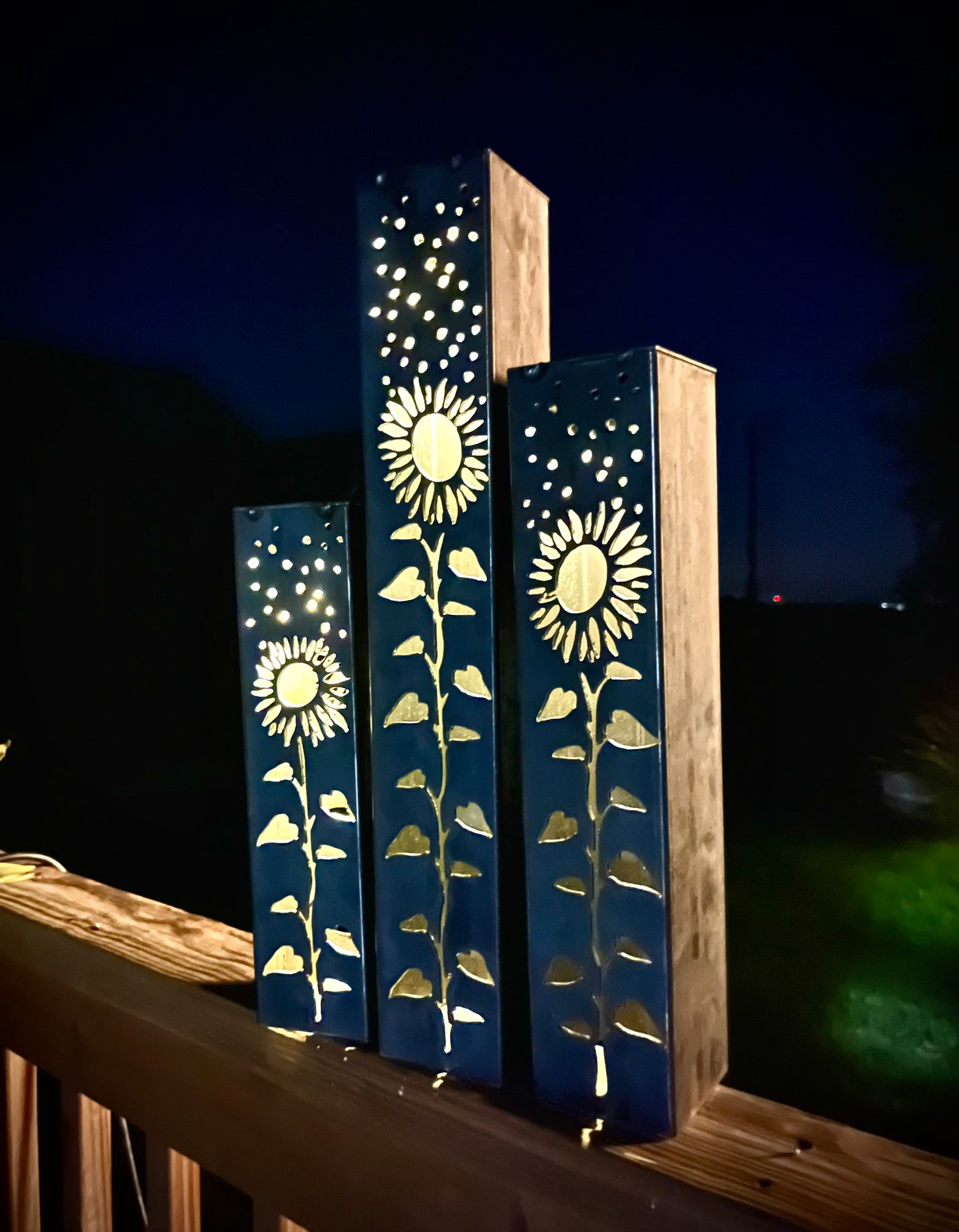 Sunflowers Under the Stars Luminary Pillars w/ Solar Cap