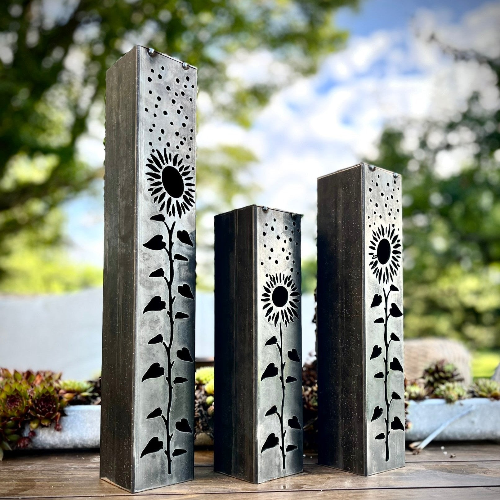 Sunflowers Under the Stars Luminary Pillars w/ Solar Cap
